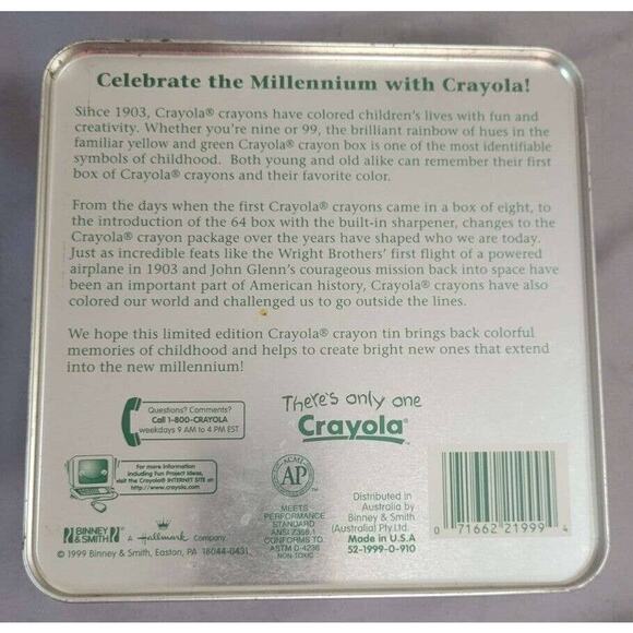 Vintage Crayola Collectible Tin - Millennium With 64 Ct Crayons Opened - Picture 3 of 3